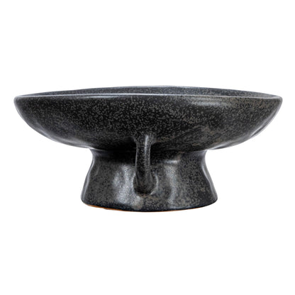 Creative Co-Op Stoneware Bowl with Handle and Base, Black Reactive Glaze