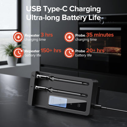 Smart Wireless Meat Thermometer with Dual Probes - Advanced Bluetooth Cooking Thermometer for Perfect Grilling, Smoking, Oven Roasting & Air Frying, Long Range Monitoring & Smart Alerts