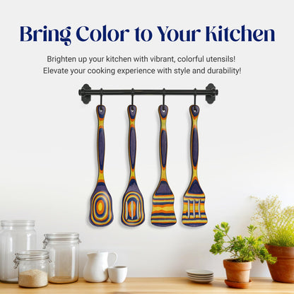 SoulTan Goods Pakkawood Cooking Utensils – Wooden Utensil Set for Cooking, Slotted Spoon, Spatula, Non-Toxic & Durable Kitchen Tools – Heat-Resistant Wooden Spoons for Cooking (4)