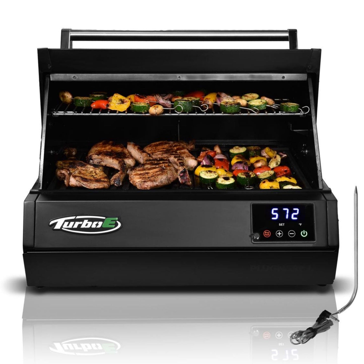 Turbo E Outdoor Electric Grill by PLUGNGRILL - High-Power 1700W Infrared Grill Technology - 24-Inch Smart BBQ Grill with Probe & Digital Display for Precise Cooking & Searing (Turbo E)