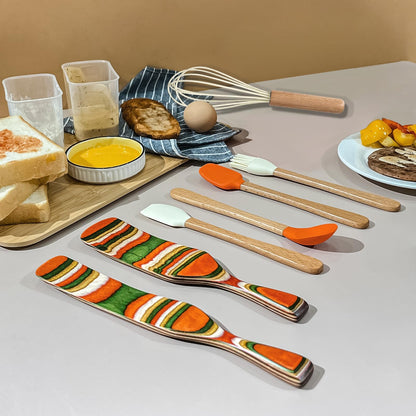 Kitchen Utensils Set,8PCS Spurtles Kitchen Tools,Pakkawood Spurtle Set,wooden Handle silicone Cooking Utensils Set,with Whisk,Brush,Tongs, Spoon Spatula,Silicone spoon