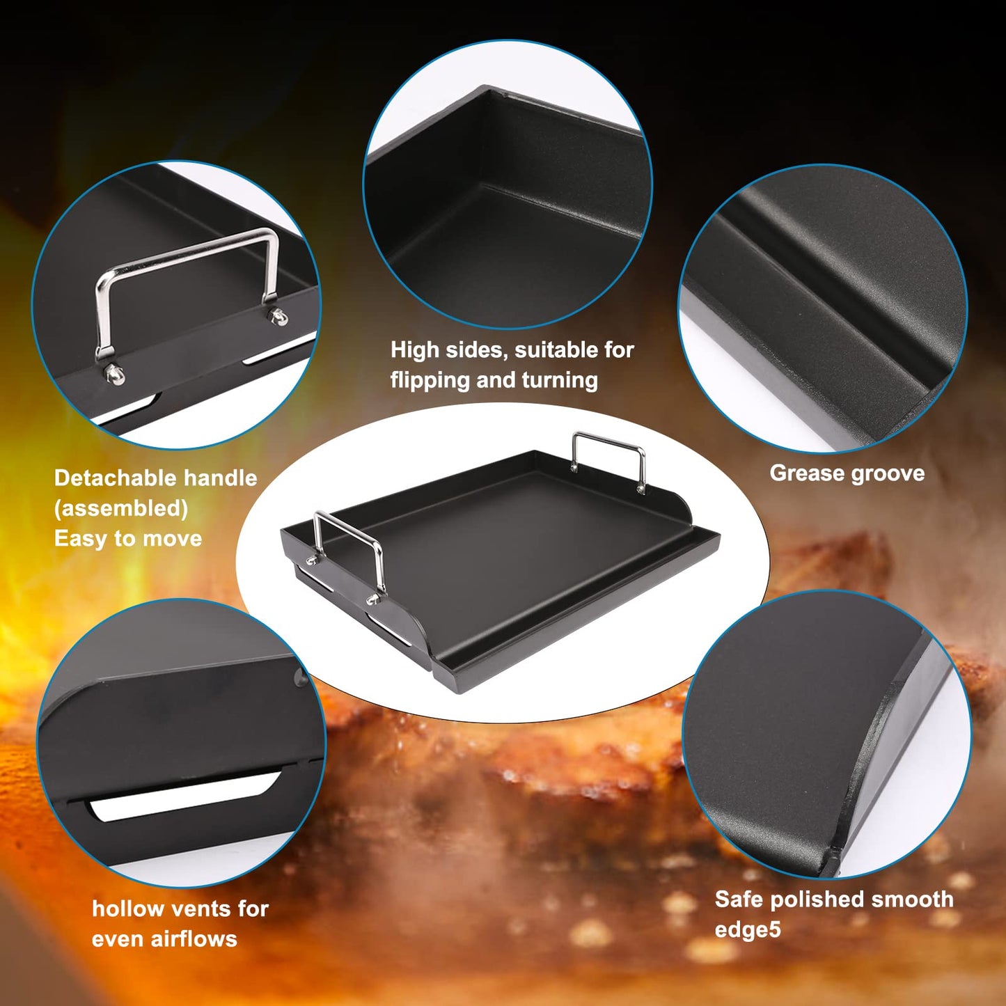 Uniflasy Nonstick Griddle for Gas Grill, Cast Iron Griddle for Outdoor Gas & Charcoal Grills, 25" x16" Nonstick Coating FlatTop Insert Cooking Griddle Pan for Weber Charbroil Camp Chef Grill