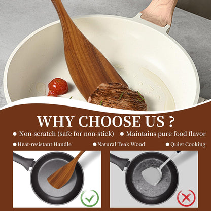 EOHASA 3Pcs Wood Spatulas for Cooking, Natural Teak Wooden Utensil Set - Flat Spatula Turner, Wood Spatula for Right Hand, Wooden Scraper Flipper, Non Toxic Heat Resistant kitchen essentials for Home