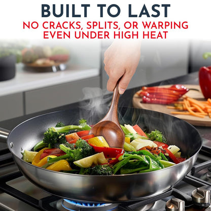 Teak Wooden Utensil Set 6-Piece - Smooth Finish Wooden Spoons for Cooking - Comfortable Grip, Non Scratch Premium Kitchen Wooden Cooking Utensils Set Teak Wood Cooking Utensils