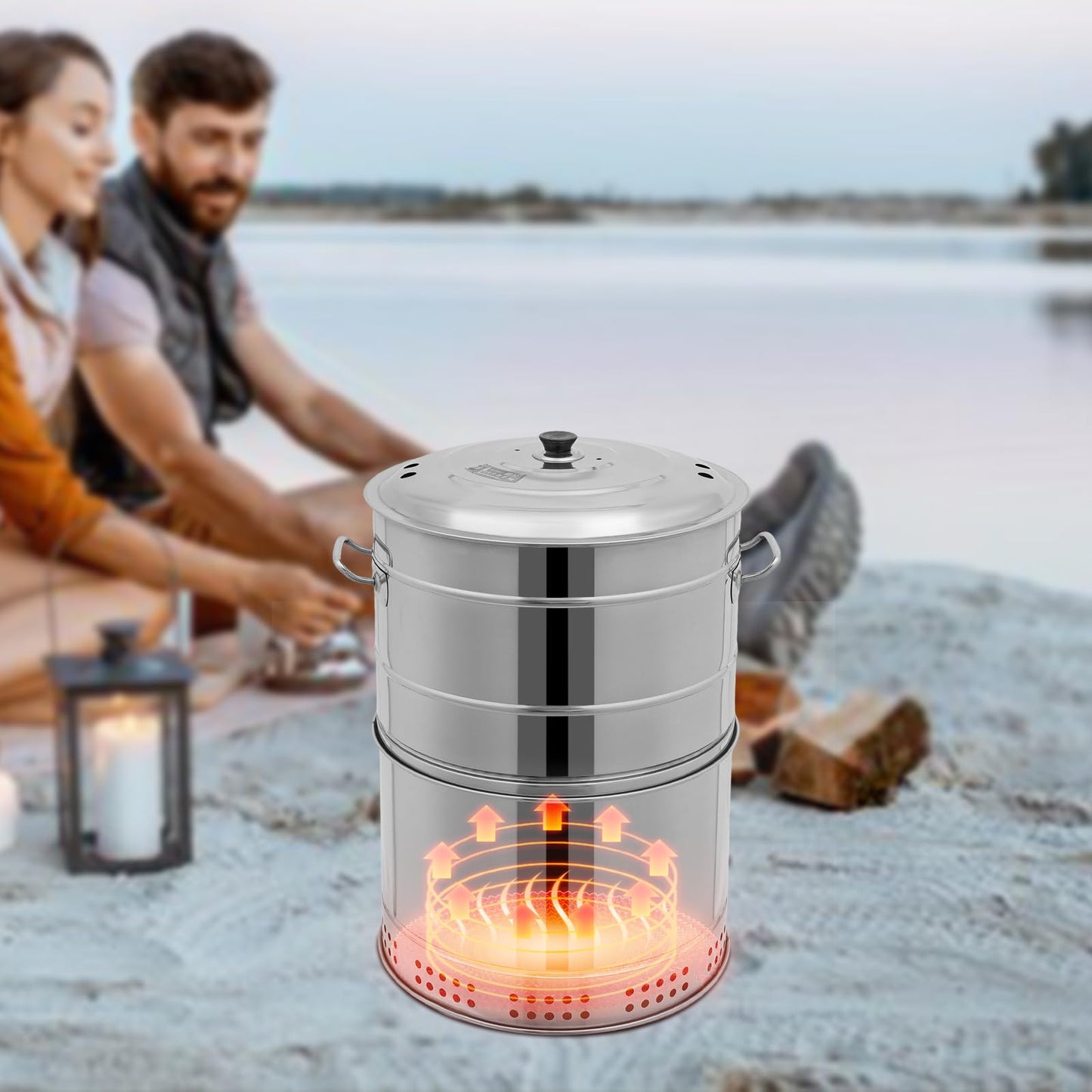 360° Rotisserie Smokeless Charcoal Grill - 26-Inch Large Stainless Steel BBQ Grill Barrel Smoker for Outdoor Cooking – Vertical Kebab Grill & Fire Pit for Camping, Backyard, Tailgating