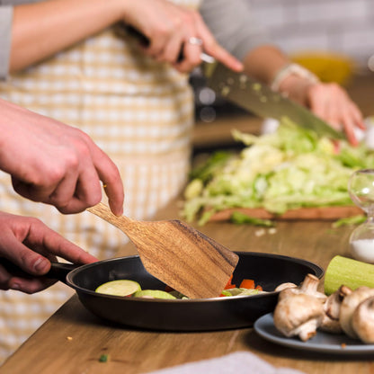 Wood Spatula for Cooking, 4 Pcs Natural Acacia Wood Kitchen Cooking Utensils Set for Nonstick Frying Pan, Slotted Turner Thin Flat Spurtle Scraper Spoons for Baking Mixing Scraping Fish Egg Flipper