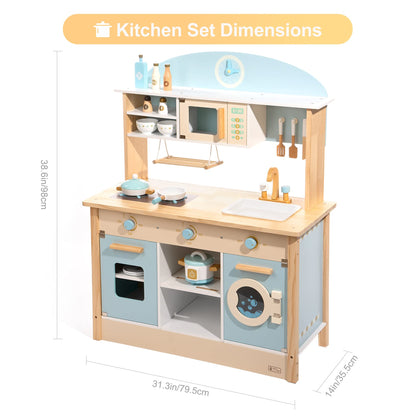 ROBUD Wooden Play Kitchen Set for Kids Toddlers, Toy Kitchen Gift for Boys Girls, Age 3+