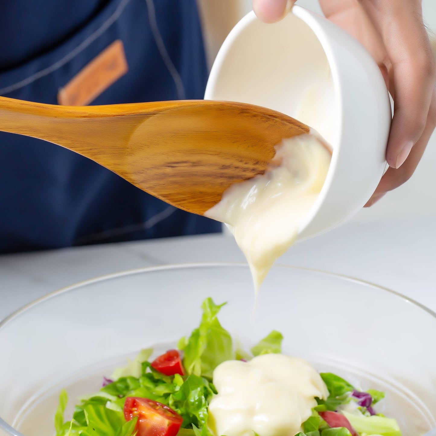 FJNATINH Long Handle Wooden Mixing Spoon, 16.5 inches Long Wooden Soup Spoon for Cooking and Stirring