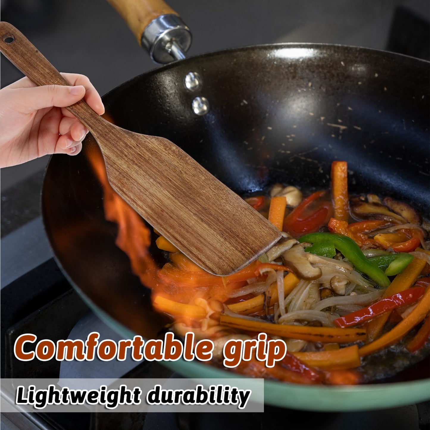 Wooden Spatula for Cooking Long Handle Flat Frying Spatula Flat Frying Inclined Spatula Angled Spatula Egg Wood Flipper Turner Fish Spatula Turner Non Stick Wood Utensils for Mixing Scraping Baking