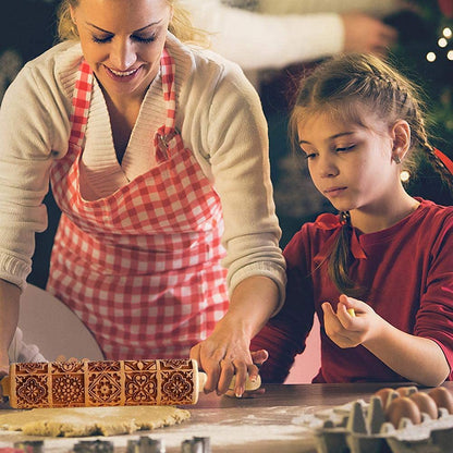 Rolling Pins for Baking, Christmas Wooden Rolling Pin, Deep Engraved Embossing Rolling Pin Kitchen Decor Tools for Baking Embossed Cookies