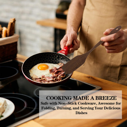 2Pcs Wooden Spatula for Cooking, 12'' Long Handle Nonstick Turner Acacia Natural Teak Wood Flat Spatulas Handmade Non Toxic Cooking Spurtle Utensils for Kitchen Gifts, Cooking Eggs, Fish, Pancakes