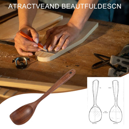 Ptwola Cooking Wooden Spoons Teak Wood Corner Spoon Long Handle Good Grip Ladle Handcraft Heat Resistant Spatula Spoon Tool for Kitchen Non Stick Cookware Baking Serving Mixing Stirring Gravy Utensils
