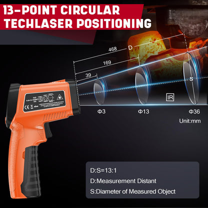 CEILSTES Infrared Thermometer Gun, Non-Contact Digital Laser Temperature Gun, -58°F to 1076°F, Adjustable Emissivity and Max/Min Values for Industrial, Cooking, Griddle,Engine, HVAC (Not for Human)