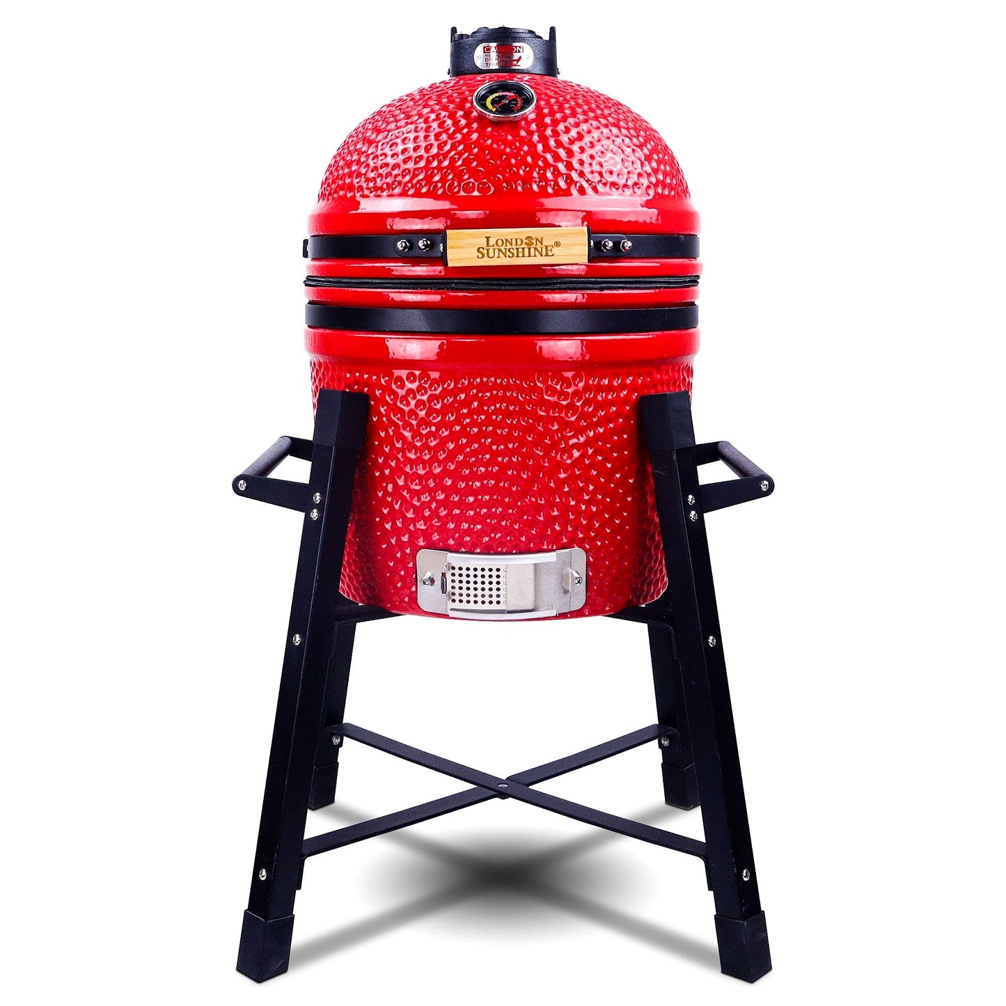 London Sunshine Ceramic Kamado Charcoal BBQ Grill and Smoker, Stainless Steel Grates -15" Ceramic with Tall Stand (RED)