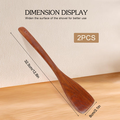 2PCS Wooden Spatula Set for Cooking - 12.8 Inches Natural Wood Spatulas for Non-stick Cookware, Flat Horn-Shaped Frying Spatulas, Long Handle Wooden Cooking Utensils