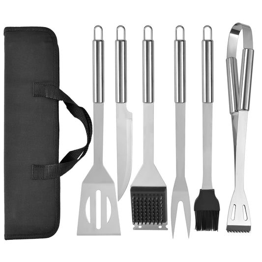 YJHOLE Grill Tools for Outdoor Grill - 7PCS BBQ Tools Grill Utensils with Grill Tong, Fork, Spatula, Basting Brush, Grill Cleaning Brush, Sharp Steak Knife, BBQ Tool Set Grilling Tool Kit