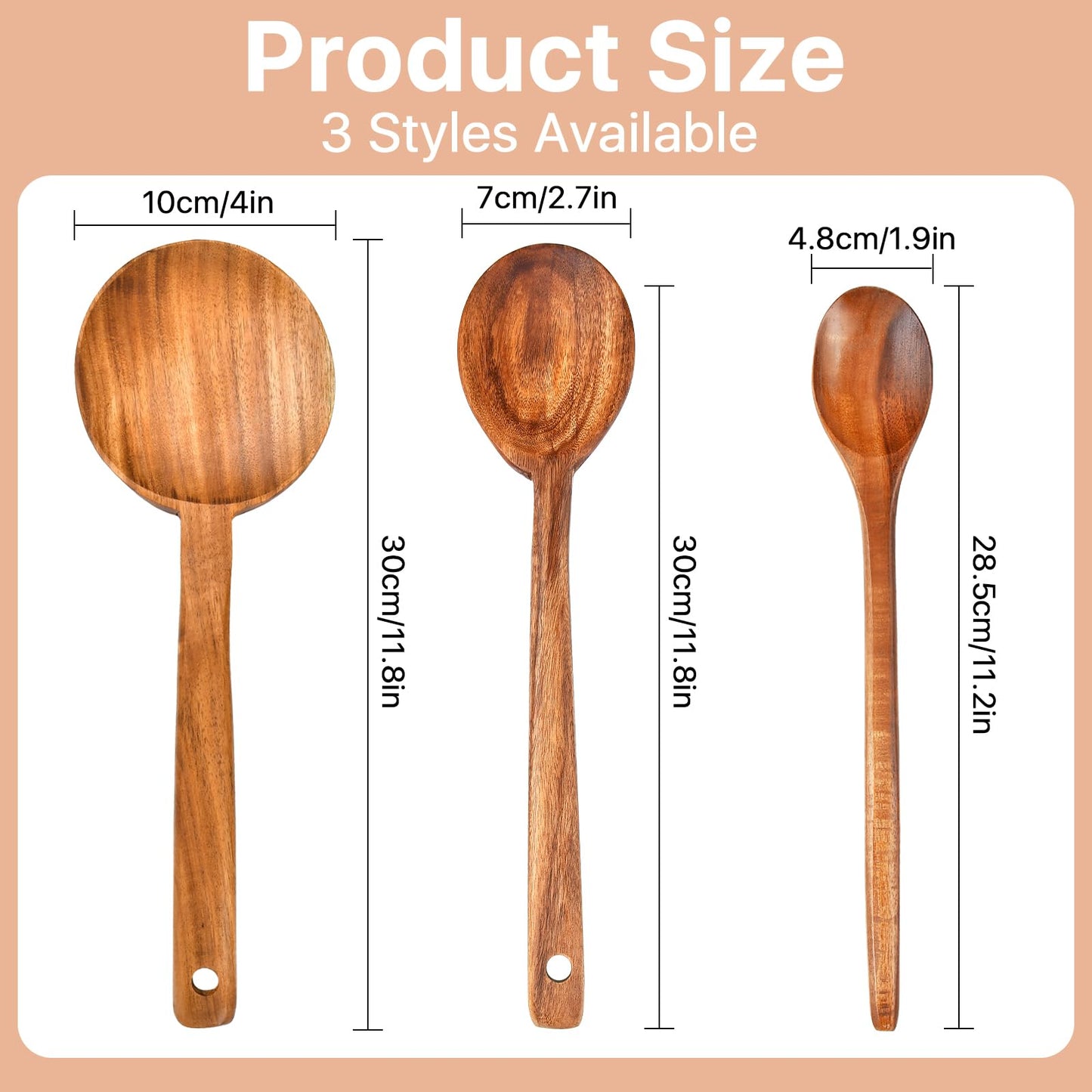 Lainballow 3 Pcs Olive Wood Cooking Spoon Set, Wooden Spoons, Long Handle Wooden Cooking Utensil, Large Wooden Utensils for Cooking Serving Mixing Stirring(12 in, 12 in, 11.2 in)
