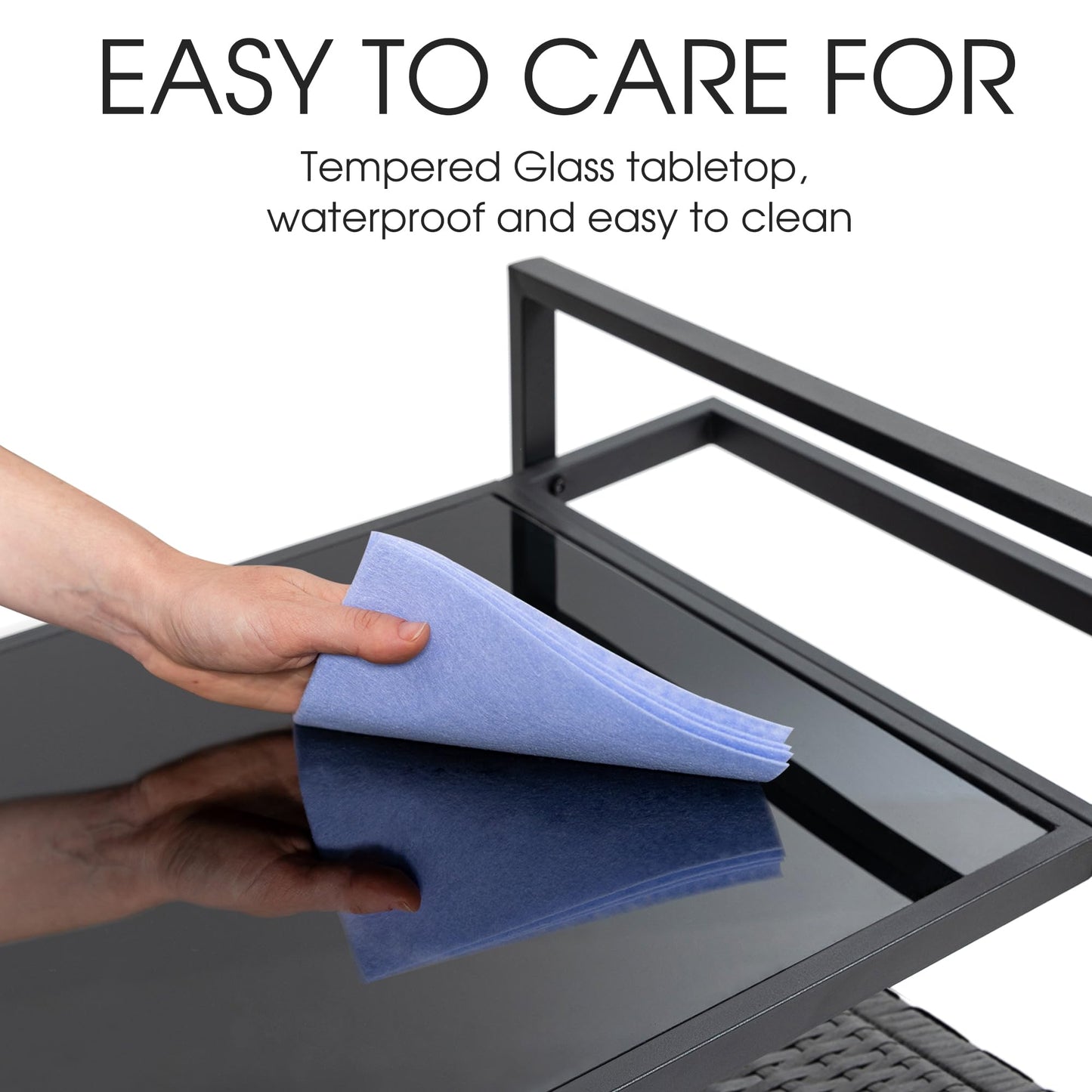 HOMEFUN Outdoor Bar Cart Table - Patio Console Storage Cabinet BBQ Grill Carts Buffet with Wheels Waterproof Wicker Serving Tables for Outside, Black