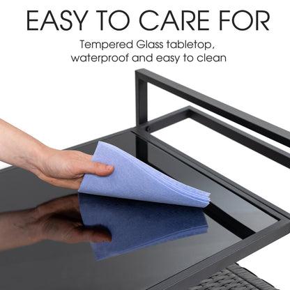 HOMEFUN Outdoor Bar Cart Table - Patio Console Storage Cabinet BBQ Grill Carts Buffet with Wheels Waterproof Wicker Serving Tables for Outside, Black