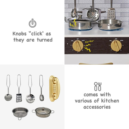 TOUCH US Wooden Play Kitchen Toy Set with Light, Kids Children Pretend Toy Kitchen Playset with Sink Play Toy,Oven Microwave,Toddler Cooking Set Toy for Ages 3+ Baby Girls Boys