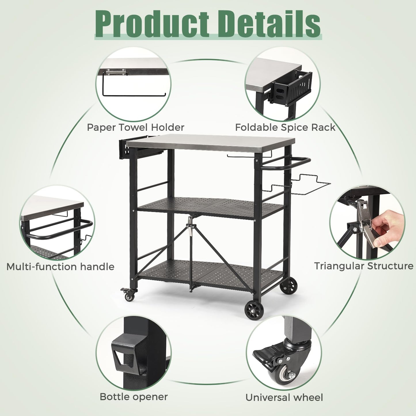Annualing Portable Outdoor Grill Table,Folding BBQ Cart,Stainless Steel Grill Stand with Two Locking Casters,29×17in,for 17/22in Blackstone Griddle,Ninja Woodfire Stand,Pizza Oven table
