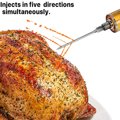Turkey Injector Syringe - 3 Marinade Injector Needles, 1oz Meat Injector Syringe, Include 5- Hole Needle, Premium Portable Meat Injector Kit with Black Oil Brush & Cleaning Brush, Easy to Use & Clean