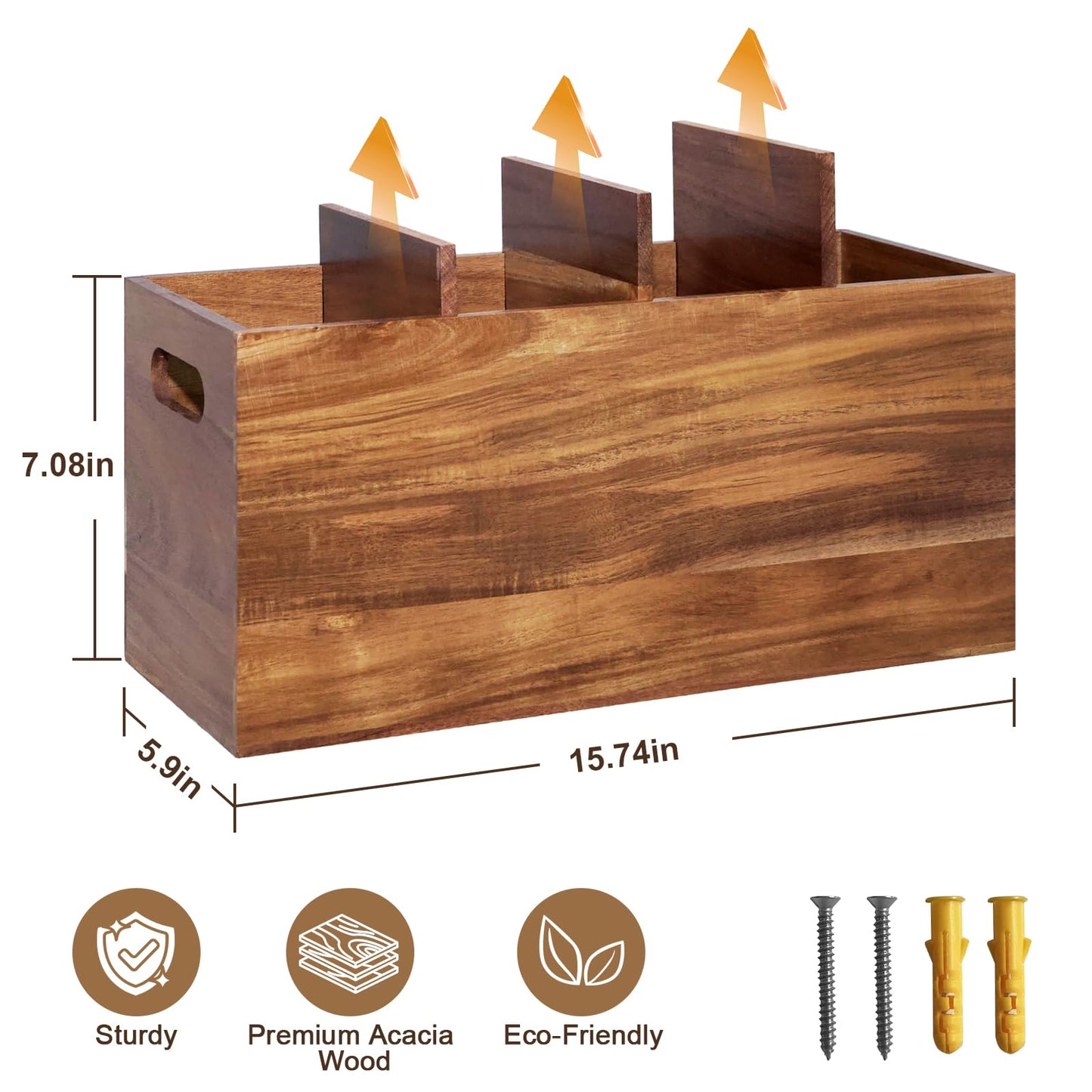 Guijinga Extra Large Kitchen Utensil Holder with 4 Compartments，Acacia Wood Utensil Holder Counter，Suitable for Kitchen Countertops to Store Tableware and Cooking Tools Wooden Utensil Organizer