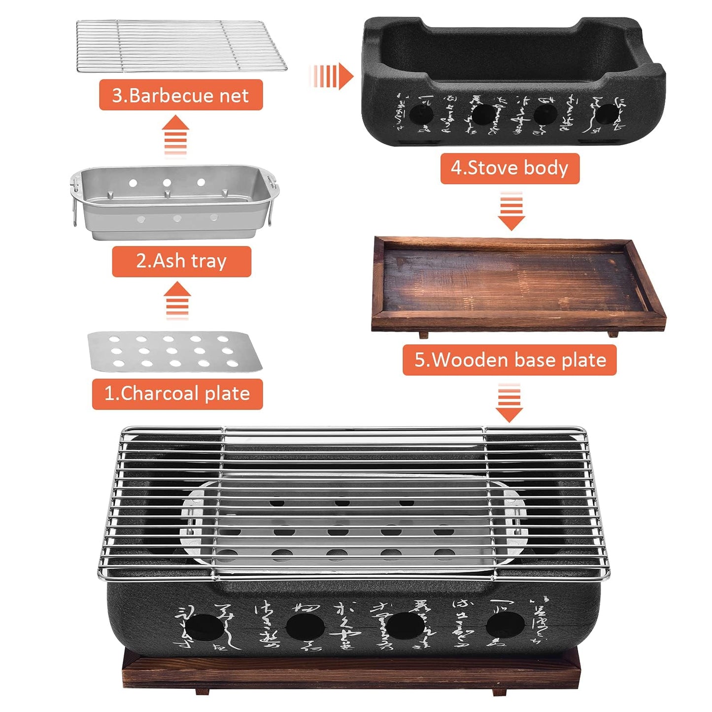 Jauarta Japanese BBQ Grill Stove Charcoal Barbecue Stove Rectangle Calligraphy Quick Heating Aluminium Alloy Wire Grill Base for Camping (XL)