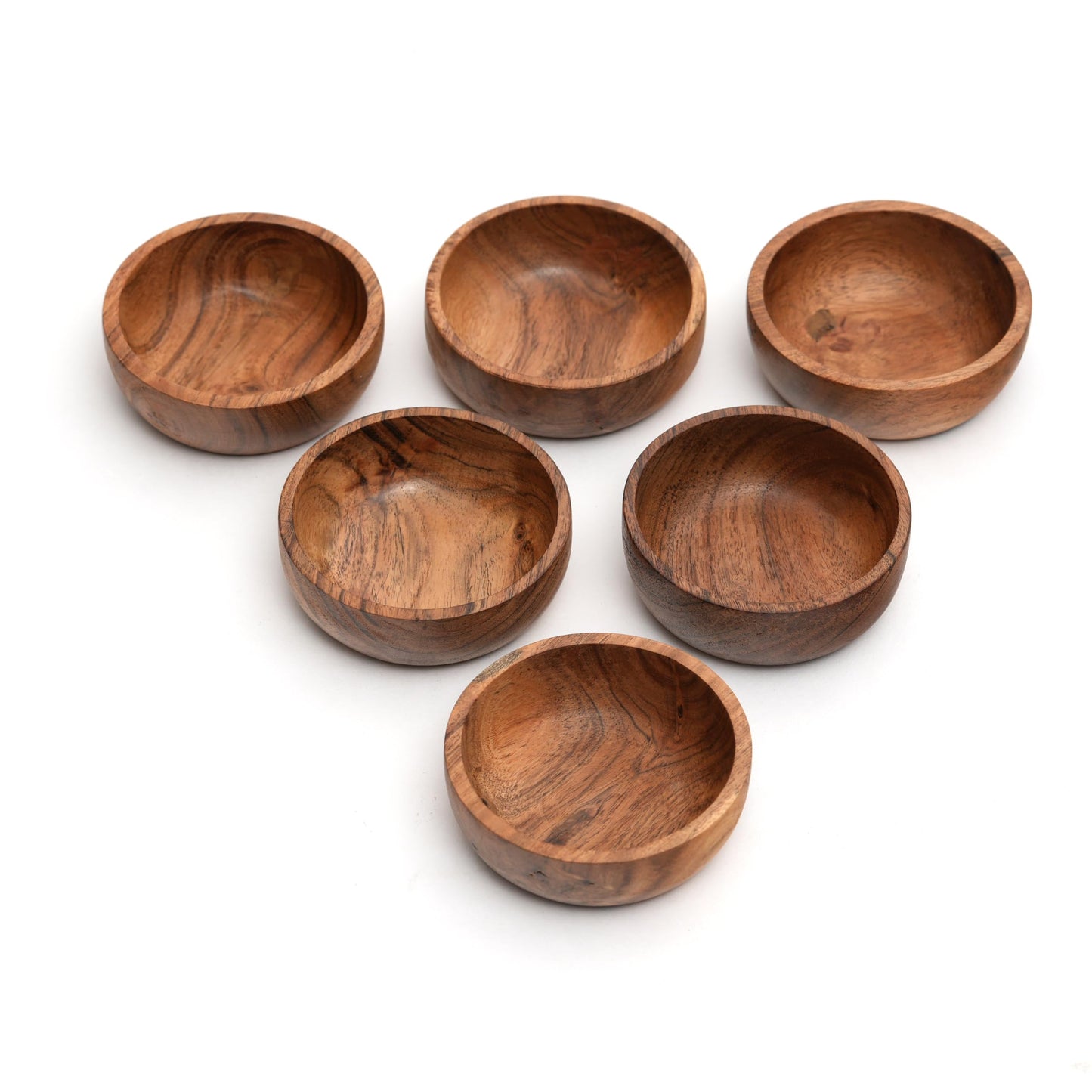 WEBHUSHI Acacia Wood Bowls: Handcrafted, Rustic, 6 Bowls of 3.75-inch, 0.25 liters Capacity Each