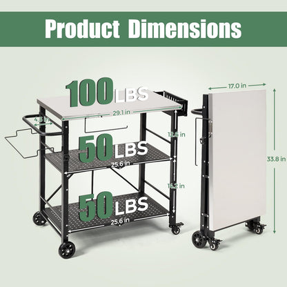 Annualing Portable Outdoor Grill Table,Folding BBQ Cart,Stainless Steel Grill Stand with Two Locking Casters,29×17in,for 17/22in Blackstone Griddle,Ninja Woodfire Stand,Pizza Oven table