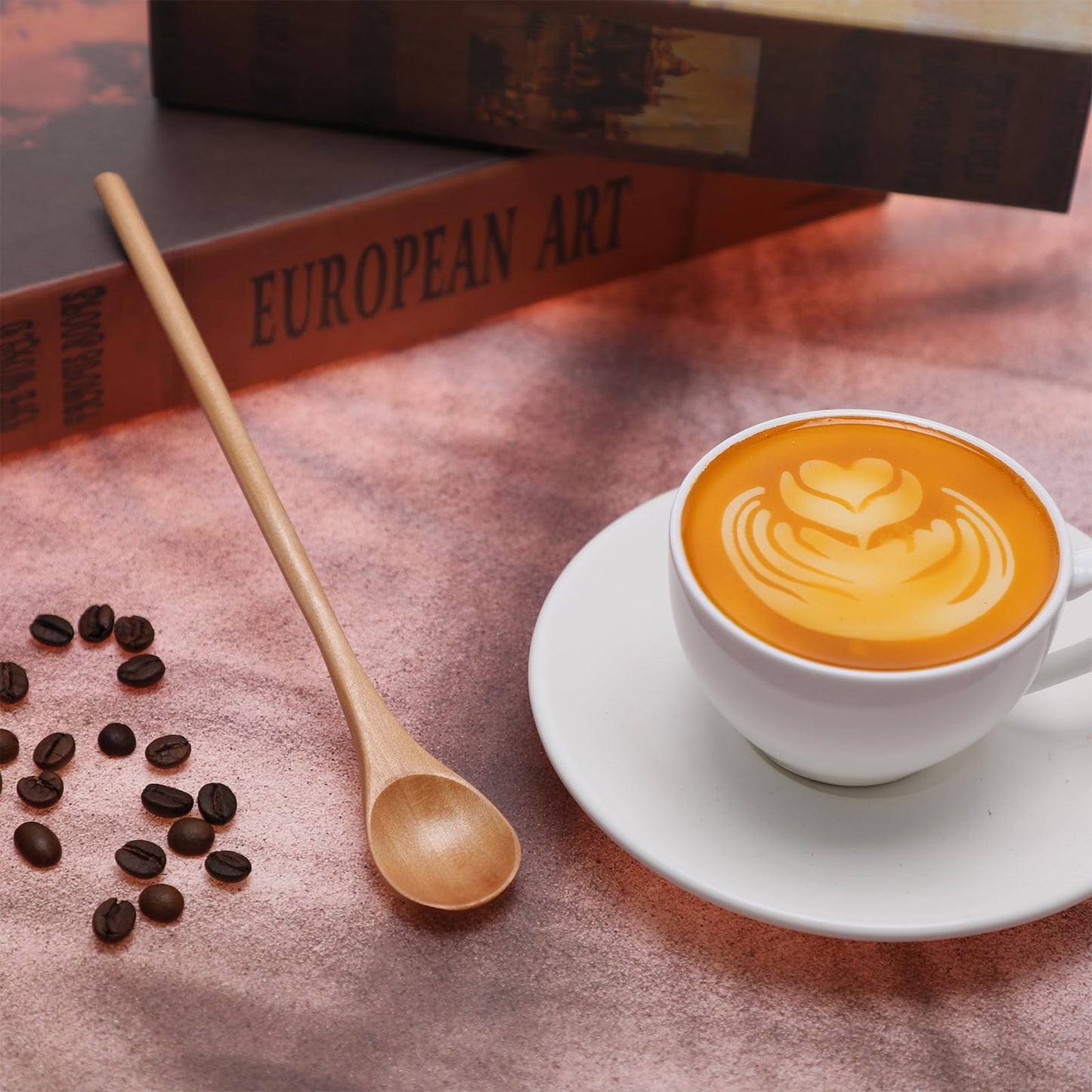 Gjinxi 2Pcs Natural Wood Long Handle Spoons, Wooden Tasting Spoon, Birch Handcraft from Teak, Mixing Honey Spoon for Coffee, Tea, Milkshake Kitchen Stirring