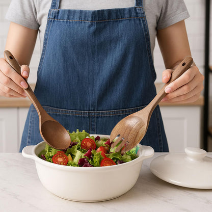 HAKSEN Wooden Spoons for Cooking, 10PCS Natural Acacia Wood Kitchen Utensils Set, Wooden Utensil Set for Nonstick Cookware, Smooth Finish, Sturdy & Durable