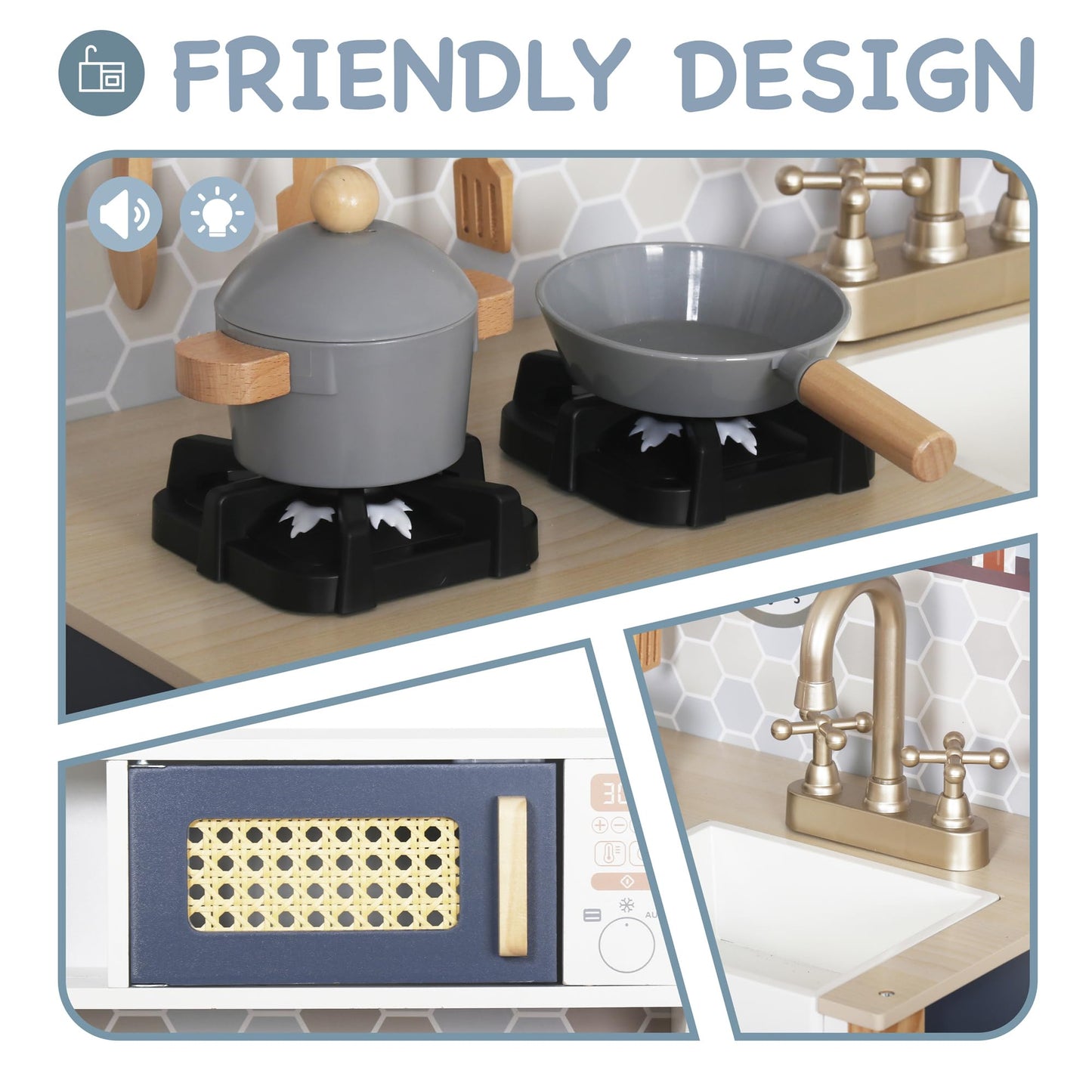 Toy Kitchen Playset for Kids, Electronic Play Stove with Light&Sounds, Pretend Play Cooking Toys Kitchen Set with Cookware Accessories,Toddlers Kitchens Toys Festival Gift for 3+ Year Old Boys Girls