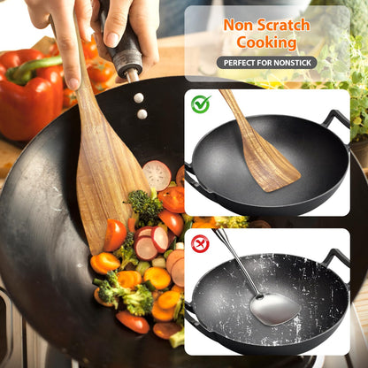 6 Piece Teak Wooden Utensil Set, Comfort-Grip Wooden Spoons for Cooking, Smooth Finish Wood Kitchen Utensils Set, Non-Stick Wood Spatula for Cooking