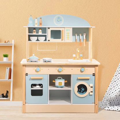 ROBOTIME Wooden Kitchen for Kids Play Kitchen, Toy Kitchen Set for Kids Kitchen Playset with Plenty of Play Features, Realistic Toddler Kitchen Set, Gift for Girls Boys Ages 3+