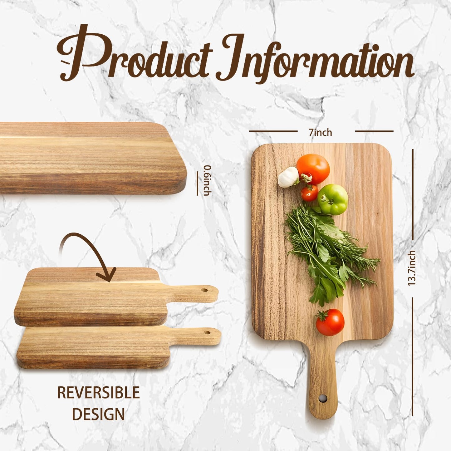 MTOPHLS Acacia Wood Small Cutting Board with Handle, 13.7''X7'' Wooden Chopping Boards Serving Board with Hole for Meat, Cheese, Vegetables, Bread, and Charcuterie