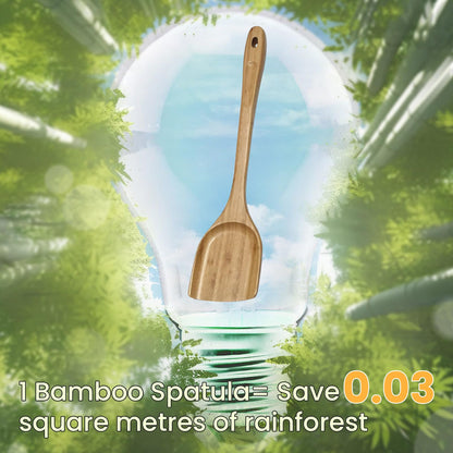 GEEKHOM Bamboo Spatulas for Nonstick Cookware, 13 Inch Wooden Kitchen Utensils, 2 Pack Flat Wood Spatula Turners for Cooking Stirring, Flipper for Pancake, Fish, Egg