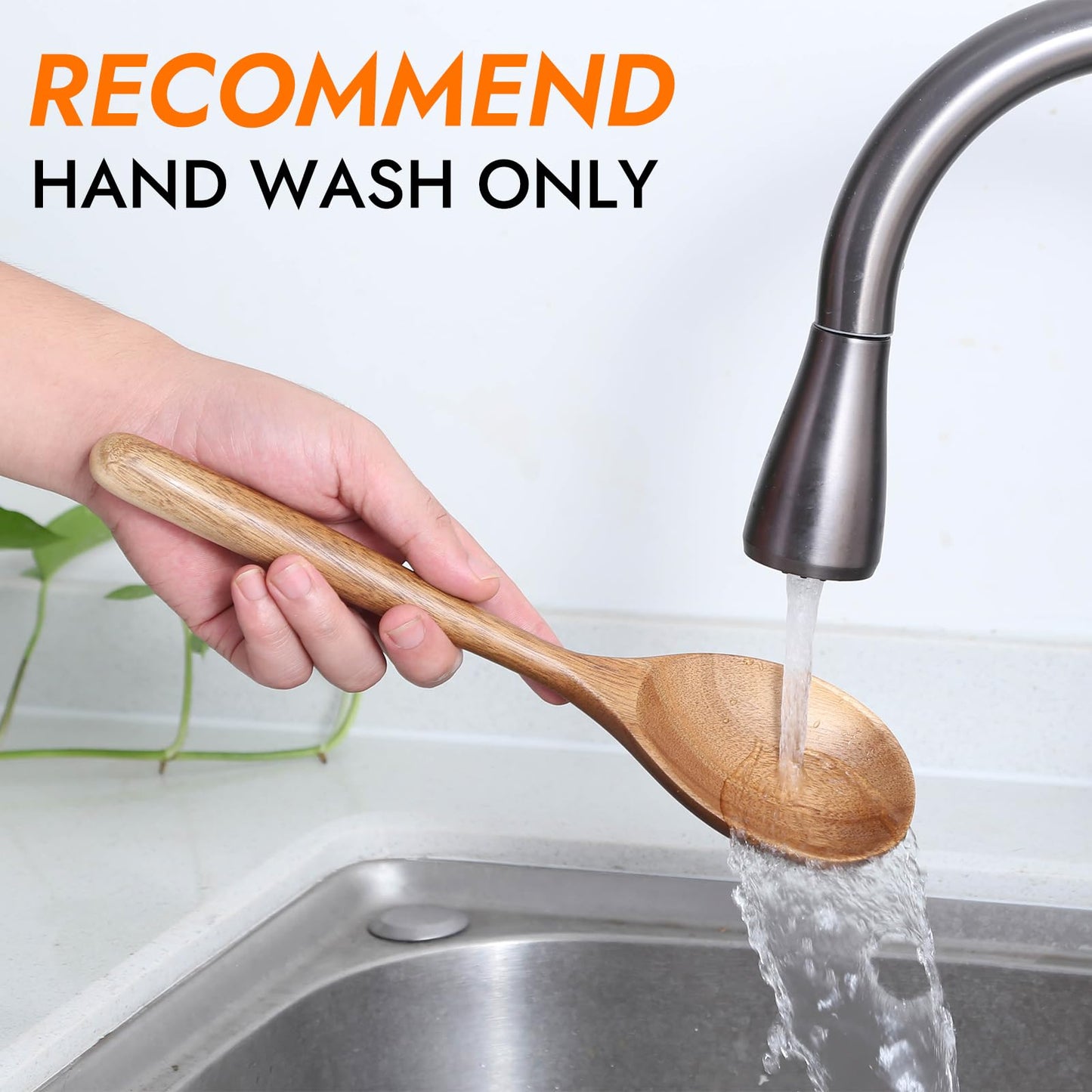 Kitchen Wooden Cooking Spoon, Solid Acacia Wood Serving Spoons for Mixing Stirring, Nonstick Kitchen Utensils Tableware Ladle Scoop for Soup Stews Salad Pasta Sauce Chili (2 Pieces)