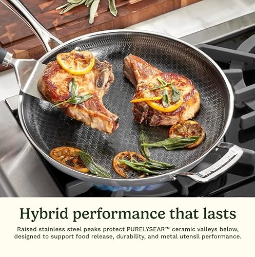 Cuisinart FusionElite+ Hybrid Tri-Ply Stainless Steel Skillet, 10″ Skillet Frying Pan with PURELYSEAR Ceramic Technology, Scratch Proof, Cool Grip Handles, Dishwasher Safe