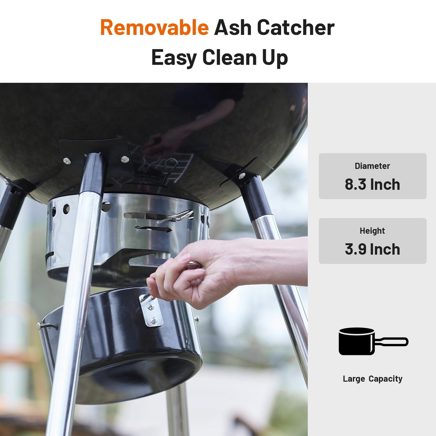 KEYO GRILL 22.5-inch Kettle Charcoal Grill with Detachable Side Table, Portable Charcoal Grills with Adjustable Vents, Outdoor BBQ Grill with Wheels for Camping, Tailgating and Backyard Cooking