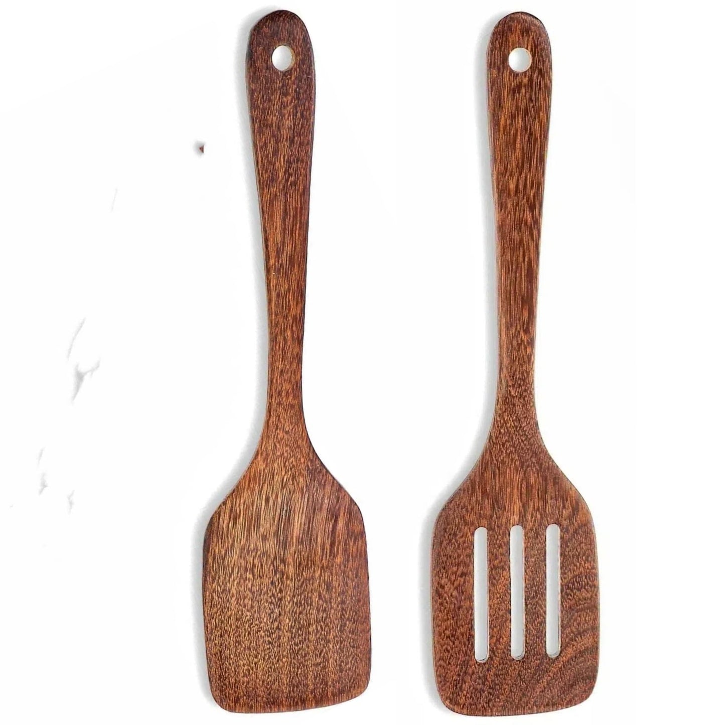 LorisArm Cherry Wood Spatula Turner Set, 12-Inch Wooden Spatula Slotted Turner Cooking Utensils for Nonstick Cookware, Kitchen Spatulas for Flipping, Serving, Scraping & Turning, 2 Pack