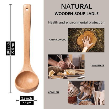 Hefild Wooden Soup Ladle, 10.8" Handle, 2 fl oz Medium Scoop Utensil for Serving & Cooking, Beech Wooden Ladle – Wood Spoon for Soup Natural and Sustainable