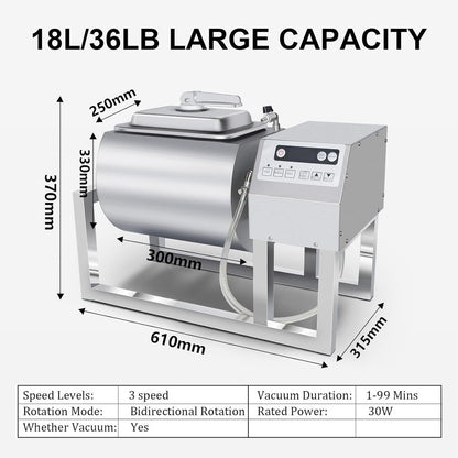 Vegetable Marinating Machine Meat Vegetable Tumbler Marinator Food Vacuum Marinator, 36lb/18L Vacuum Tumbler Marinating Machine for Jerky Sausage Bacon 3-Speed Control
