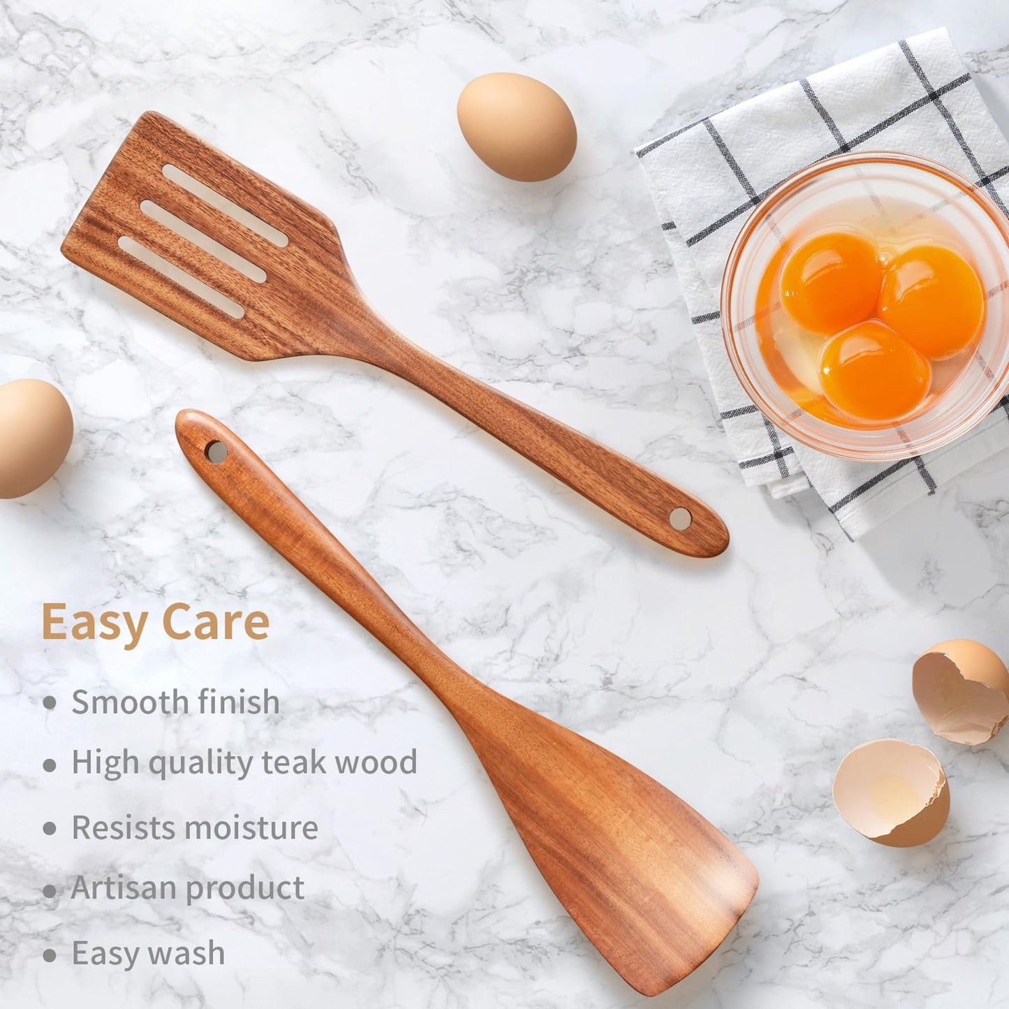 Wooden Utensil Set,Premium Teak Wooden Kitchen Utensil Set- 6 Piece Handcrafted, Wooden Kitchen Utensils Set for Cooking,Durable Cooking Utensils for Nonstick