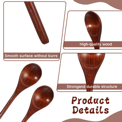 2 PCS Long Handle Mixing Wooden Spoon, Wooden Spoons for Eating 7.8 Inch Honey Spoons Matcha Spoon for Stirring Brown Cocktail Stirrer Swizzle Mixing Teaspoon for Home Kitchen Bar Restaurant