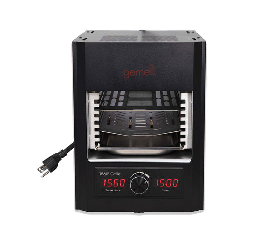 Gemelli Home™ Gourmet Steak Grille (1600 Watt), Steakhouse Quality, Infrared Ceramic Superheating Up to 1560 Degrees, Indoor Electric Infrared Grill and Sear Station, Stainless Steel Accessories
