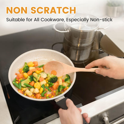 HANSGO Wooden Spoons for Cooking, 12 Inch Long Handle Wooden Cooking Mixing Oval Spoons to Baking, Stir Meals, 3PCS