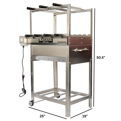 Bacana Grills All-in-One Brazilian BBQ Grill - 7 skewers - Churrasco - Multi Rotisserie - Stainless Steel - Portable Wood Fire & Charcoal Gaucho Churrasqueira Chicken Grill