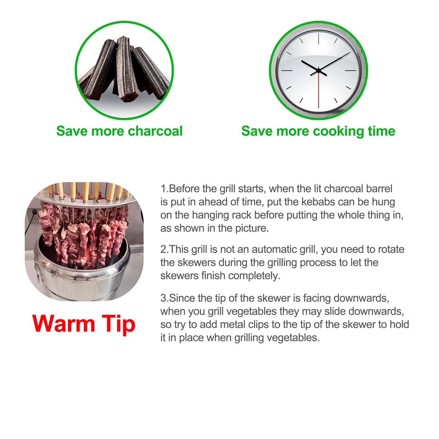 GXONE Stainless Steel Smokeless Barbecue Surround Charcoal Grill, Portable kebabs Charcoal Grill with Grilling Accessories Set, Diameter 15.4 inch/28 Kabob Skewer