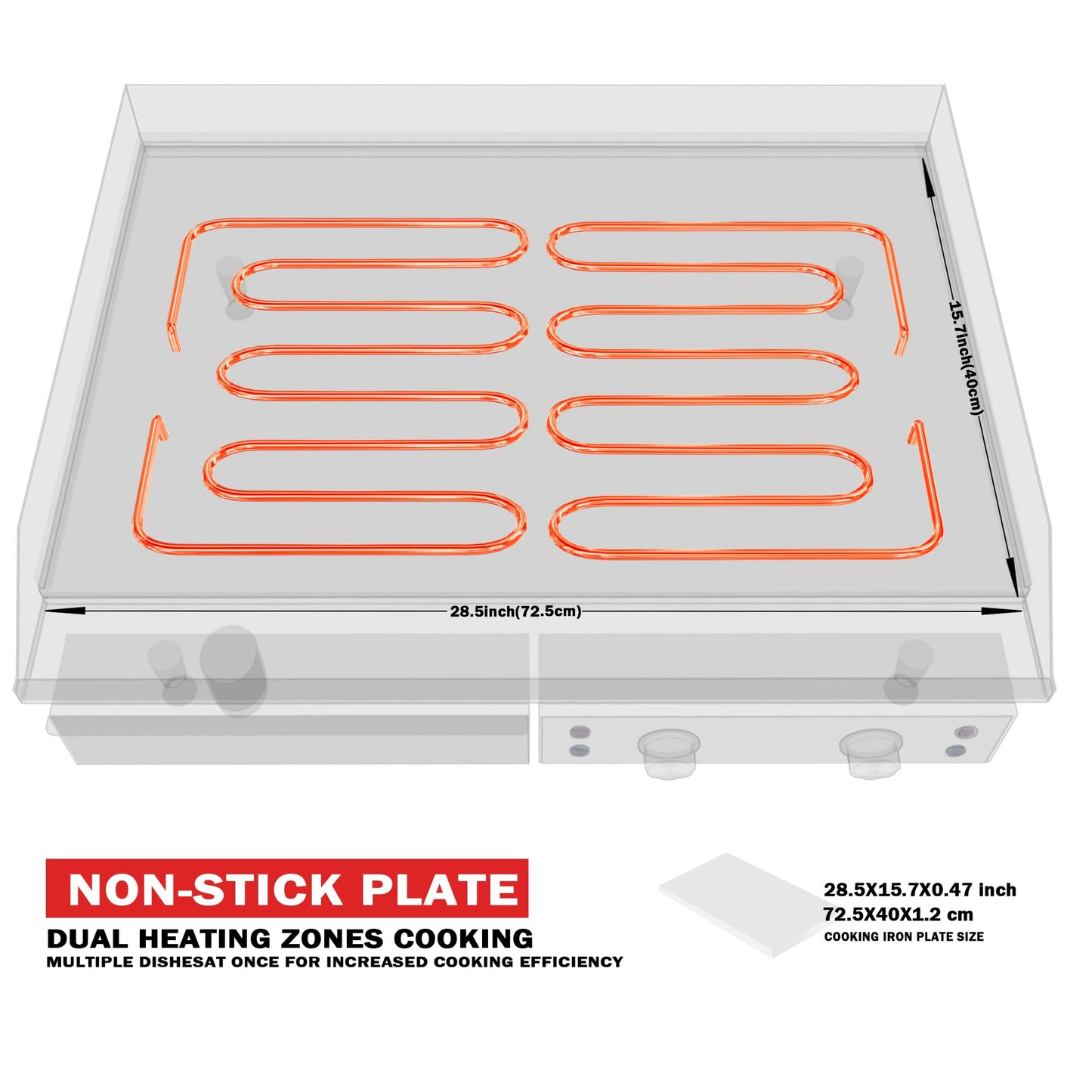 EGGKITPO Commercial Electric Griddle 29 Inch Large Countertop Griddle Non-Stick Flat Top Grill Stainless Steel Teppanyaki Griddle with Adjustable Temperature 90℉-575℉ for Restaurant Use 240V 3500W